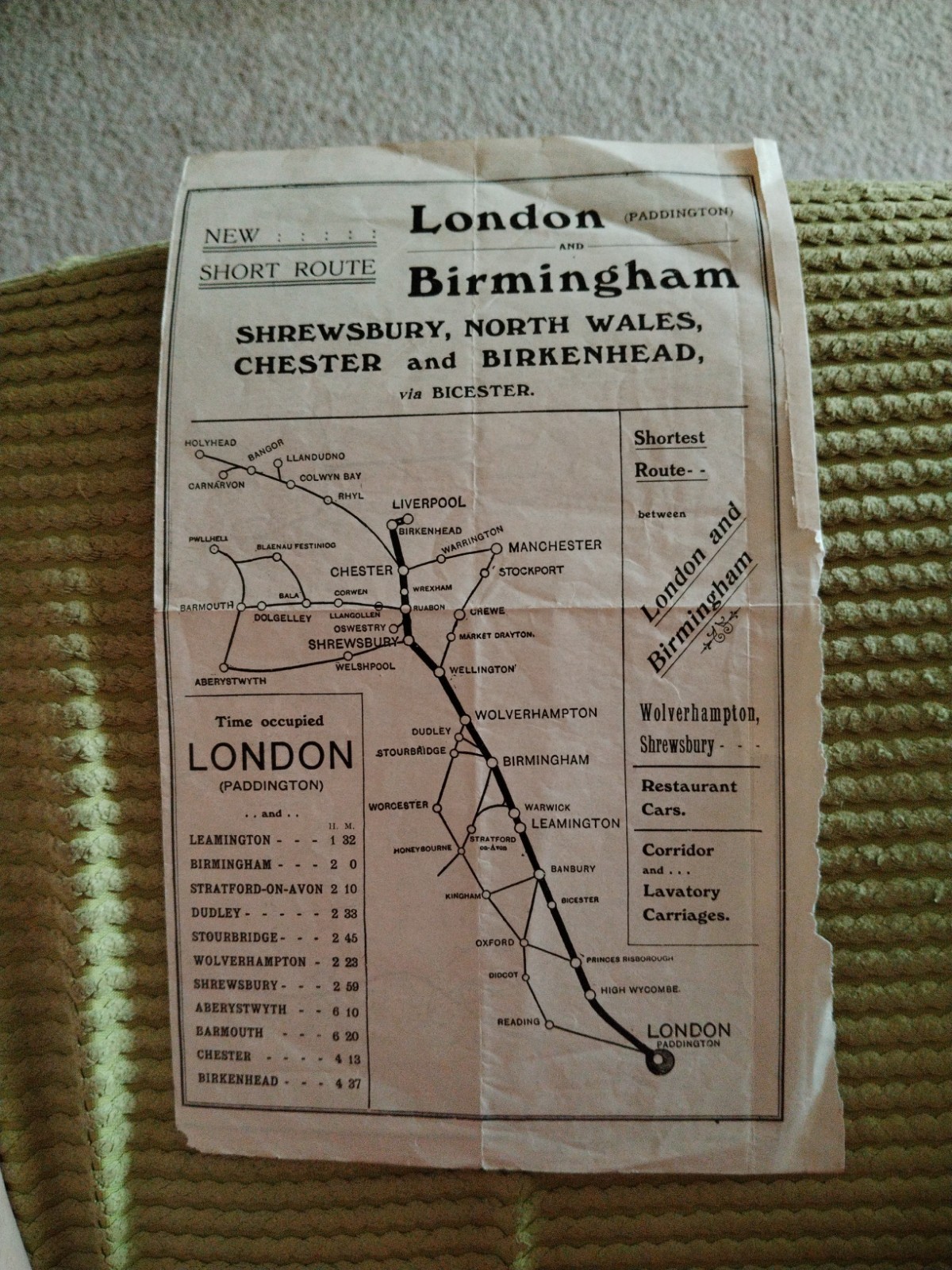 Vintage G.W.R London (Paddington) And Birmingham Map