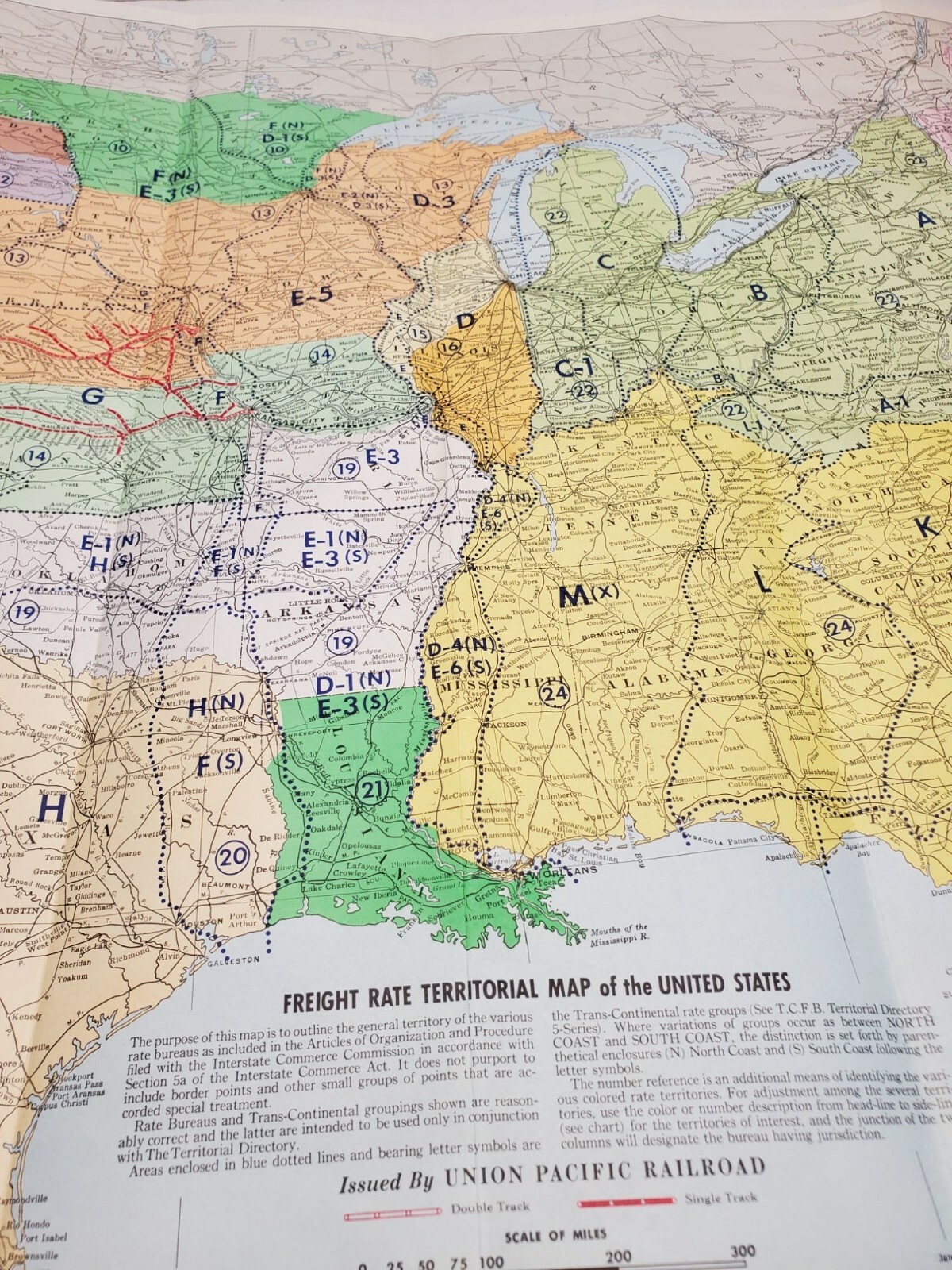 January 1965 Union Pacific Railroad Freight Rate Territorial Map