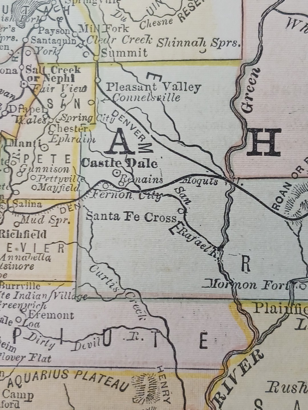 1884 vintage Railroad Map UTAH TERRITORY Train Line Routes Railway Town Stations