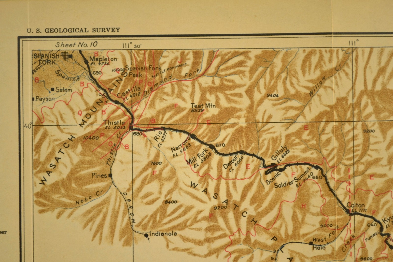1922 Antique Denver Rio Grande Railroad Map Spanish Fork Utah Price Castlegate