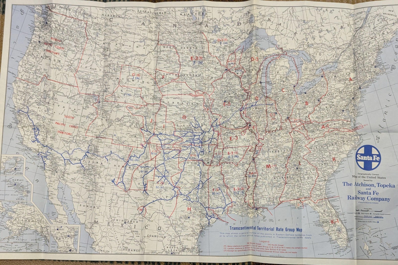 ***VINTAGE SANTA FE RAILWAY RATE GROUP U.S.A. MAP BROCHURE***
