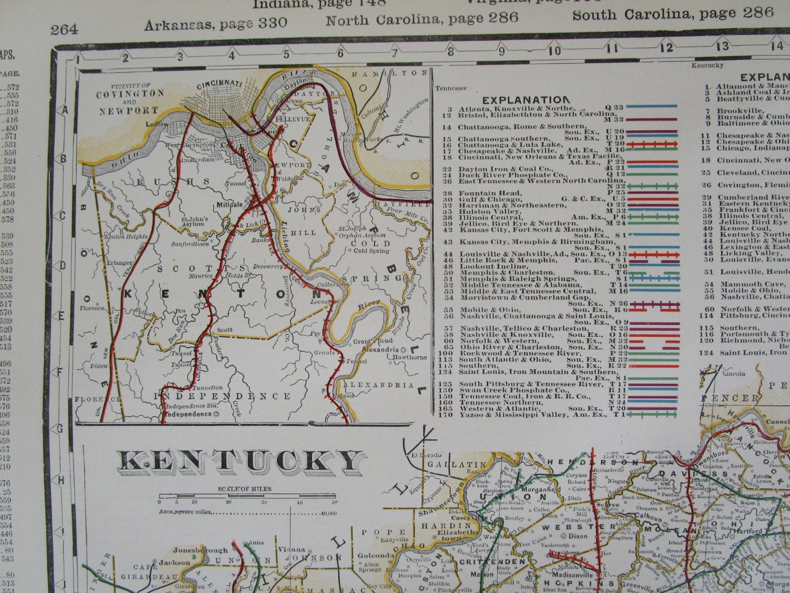 KY TN 1898 FULL STATES KENTUCKY & TENNESSEE Cram RAILROAD Map. JELLICO BIRD EYE