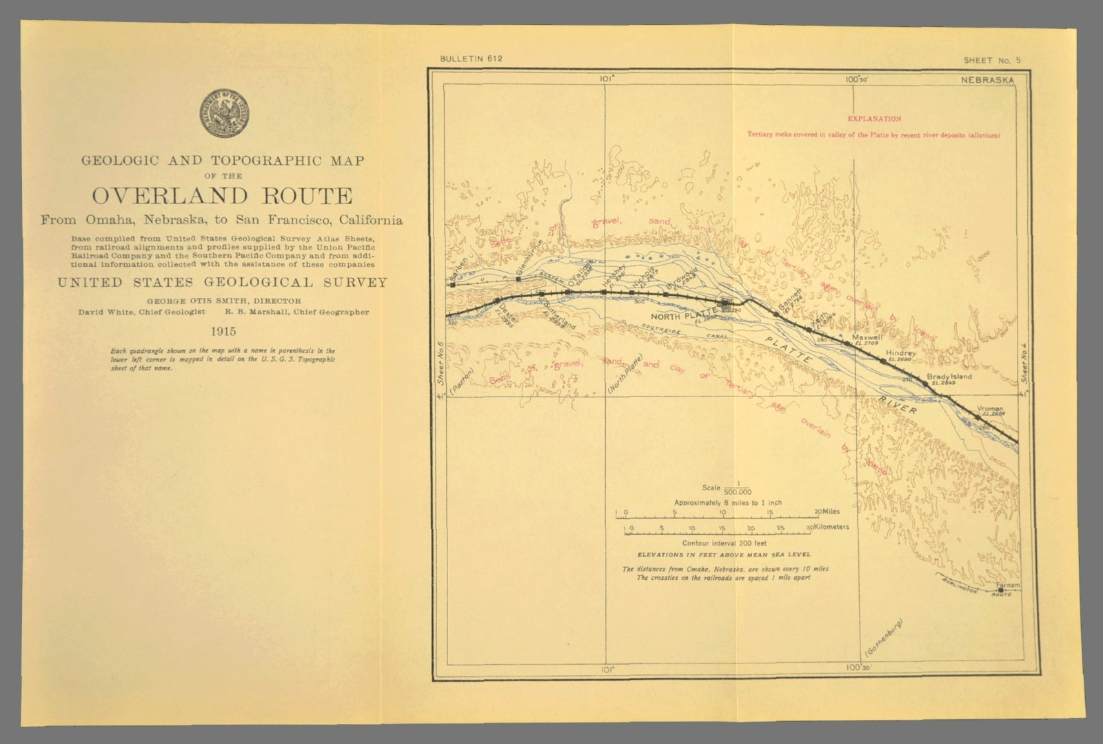 1915 Antique Union Pacific Railroad Map North Platte Nebraska Geological