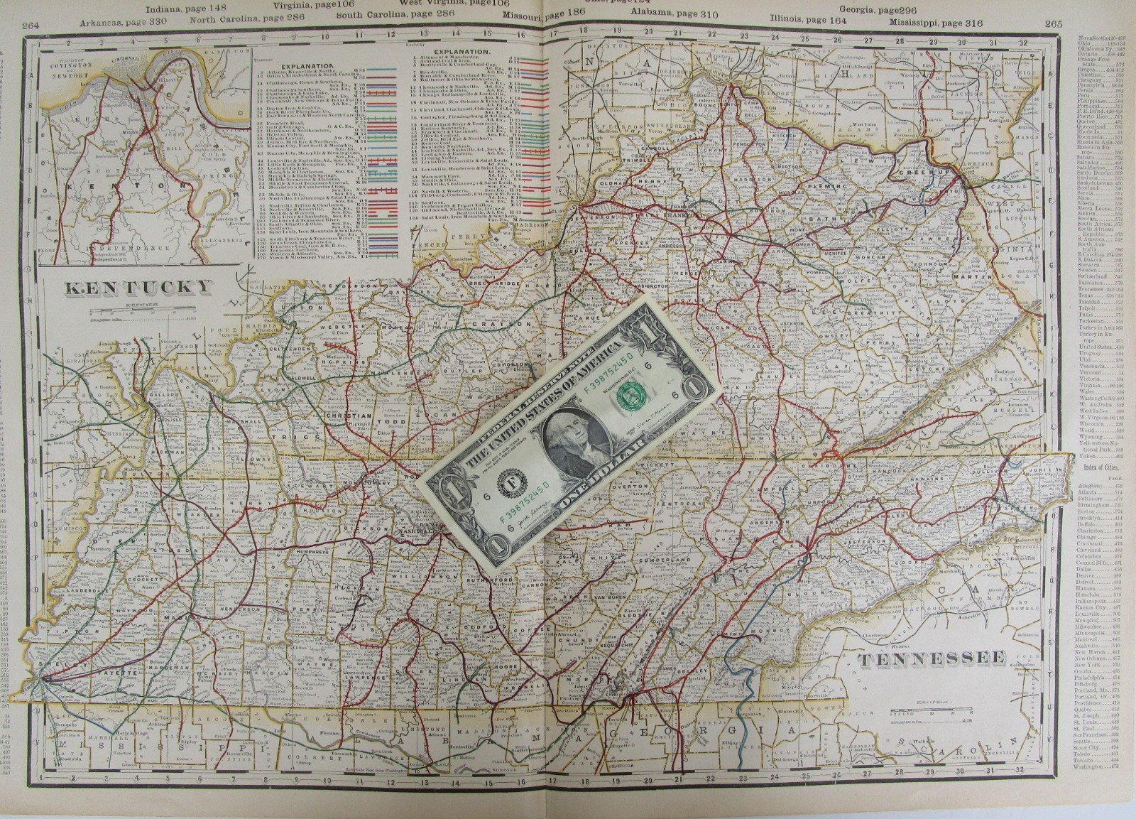 KY TN 1898 FULL STATES KENTUCKY & TENNESSEE Cram RAILROAD Map. JELLICO BIRD EYE
