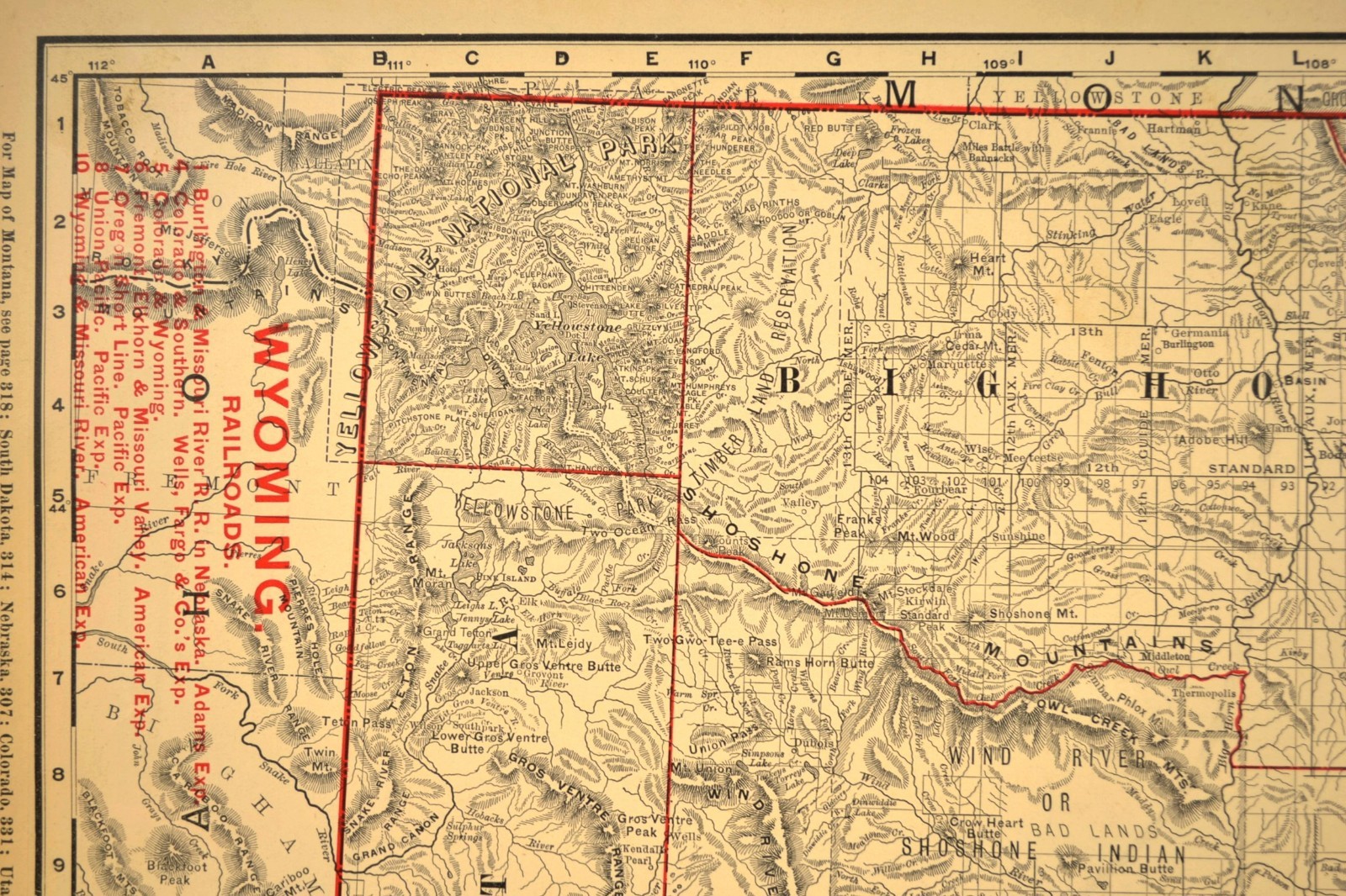 1901 Antique Wyoming Railroad Map Large Atlas UP RR Wind River Reservation DATED