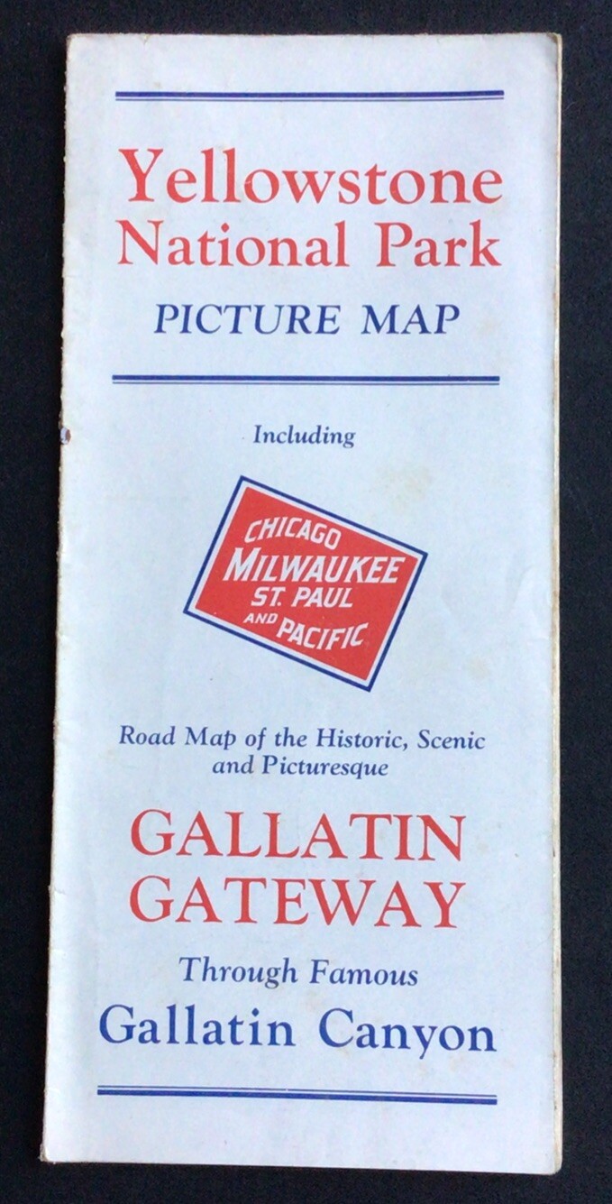 1930 Picture Map Of Yellowstone National Park Chicago Milwaukee St Paul Pacific