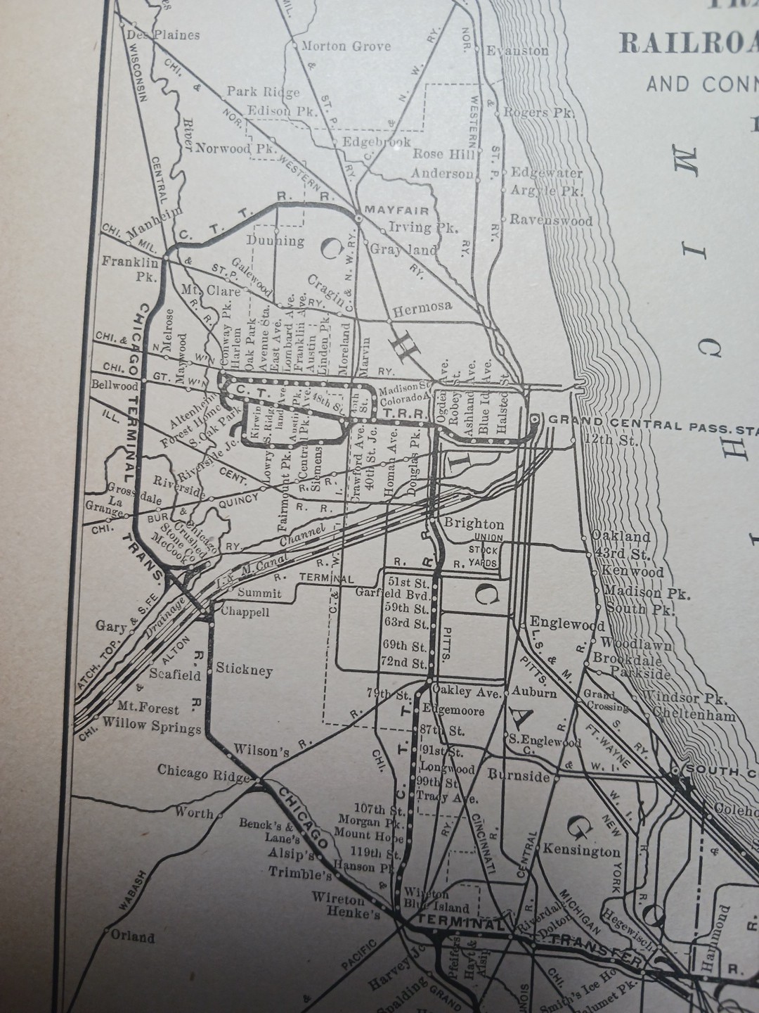 ~1898 Train Route Map CHICAGO TERMINAL TRANSFER RAILROAD Stations Depots Marked