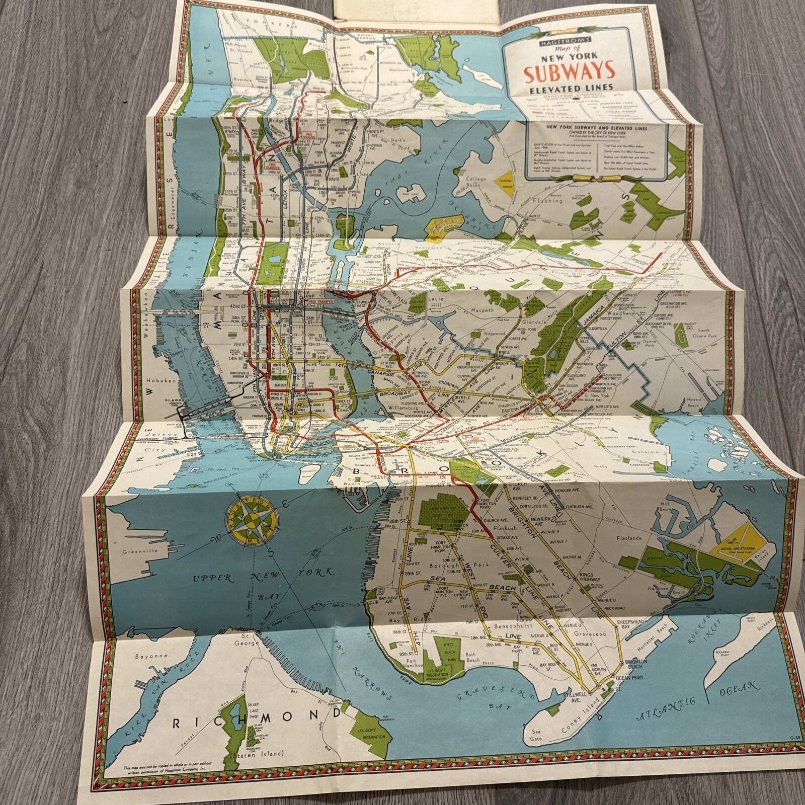 HAGSTROM’S MAP OF NEW YORK SUBWAYS ELEVATED LINES 1947 SOFT COVER FOLDED $.50