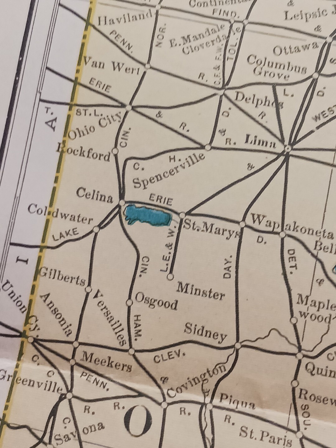1905 ORIGINAL Dated Train Route Map OHIO all Railroad Lines 11×9″ FREE SHIPPING