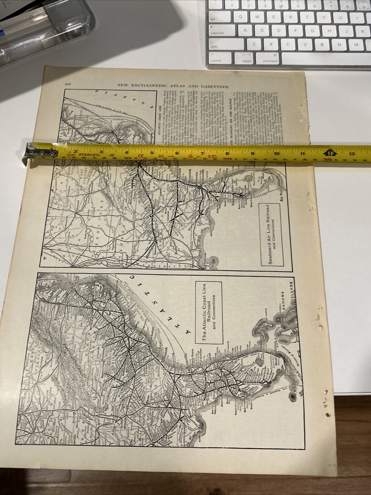 Antique 1908 Map Atlantic Coast & Seaboard Air Line Railroads Systems 11×15 Inch