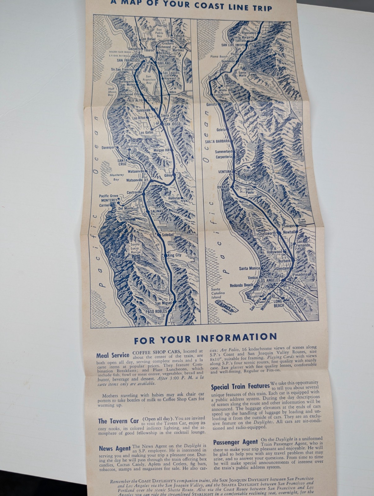 Vtg CA Southern Pacific Coast Daylight Foldout Map Route Schedule Brochure