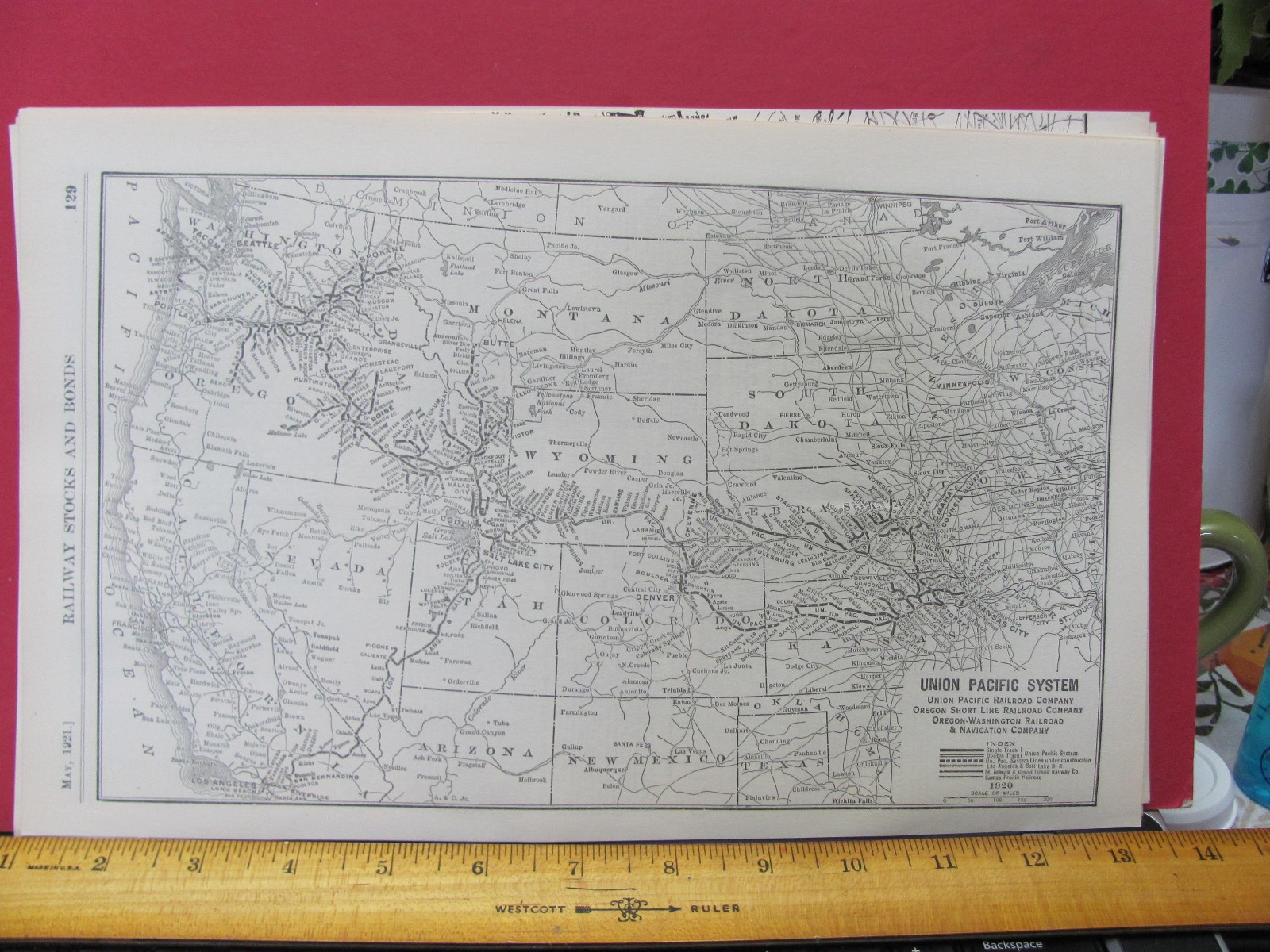 UNION PACIFIC RAILROAD MAY 1921 SYSTEM MAP ROUTE STATIONS CONNECTING RRs