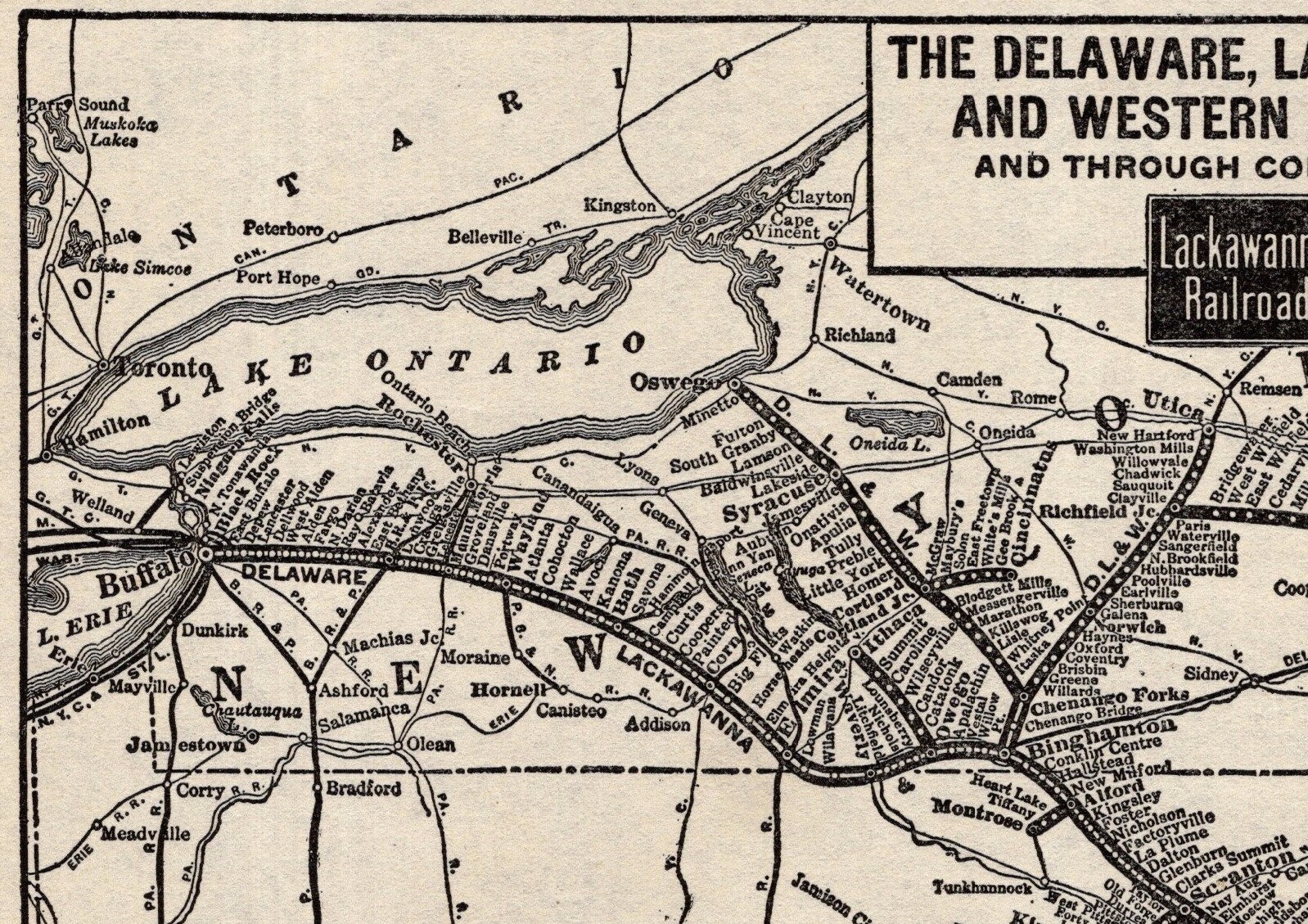 1929 Antique Delaware Lackawanna and Western Railroad Map Railway Map 2570