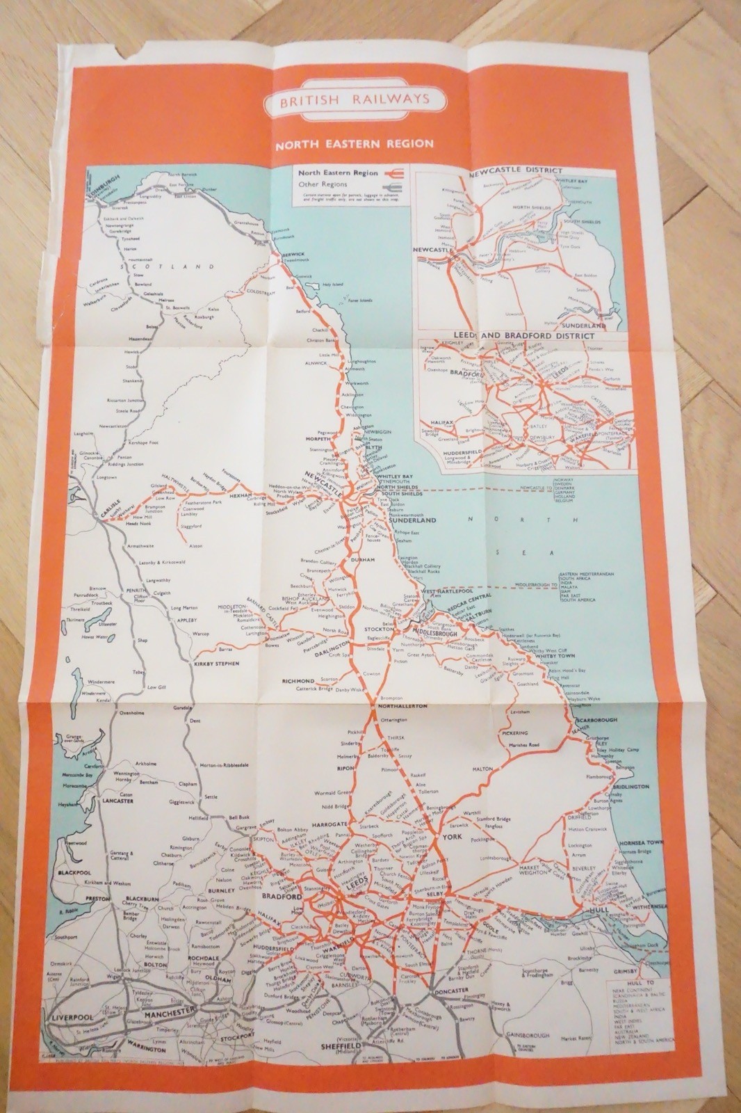 1957 British Rail North Eastern Passenger Network Railway System Map