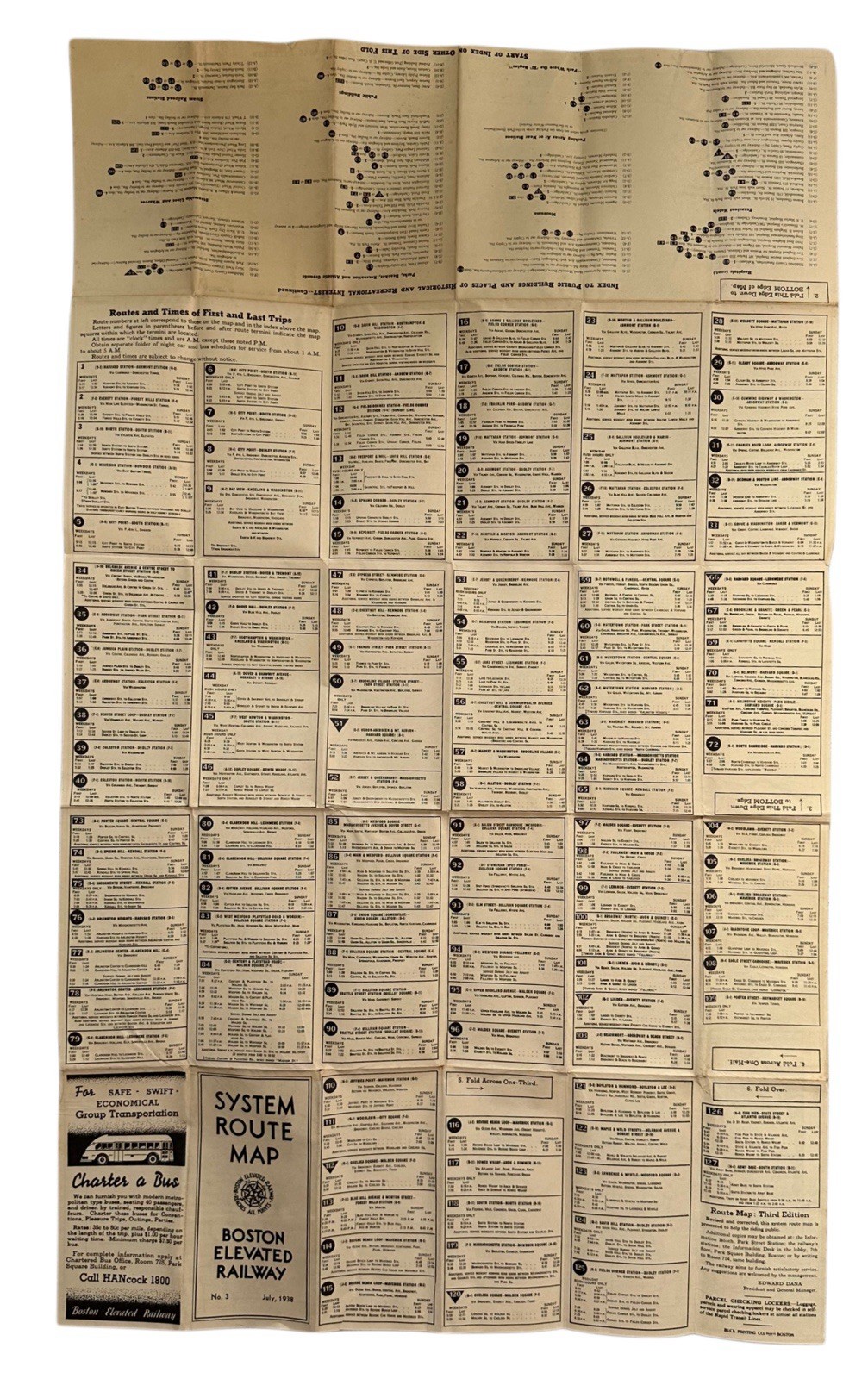 1938 Boston Elevated Railway System Route Map No. 3 Complete Folding Transit Map