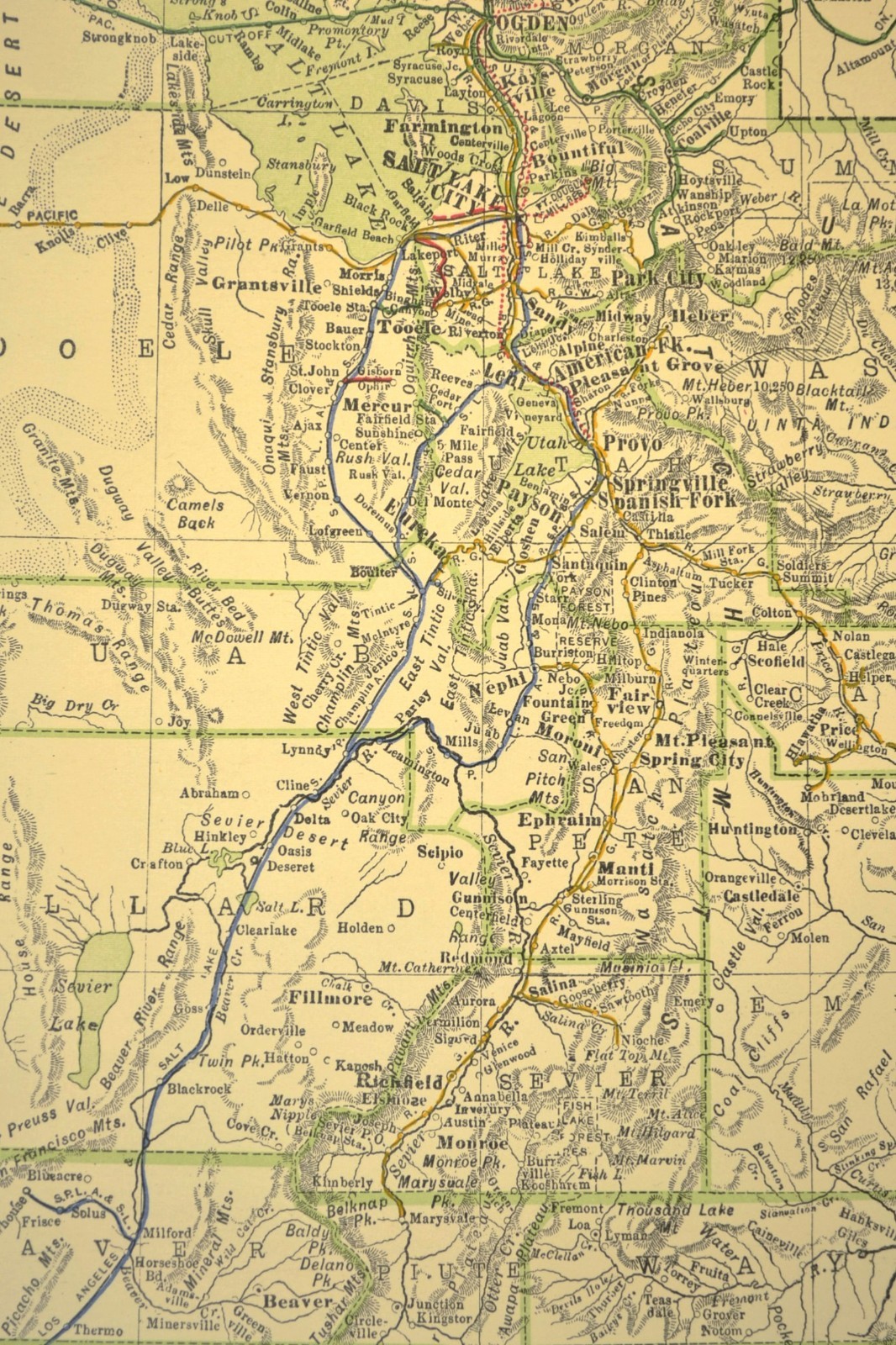 1914 Antique Map of UTAH Railroads Map ORIGINAL Atlas Denver & Rio Grande DATED