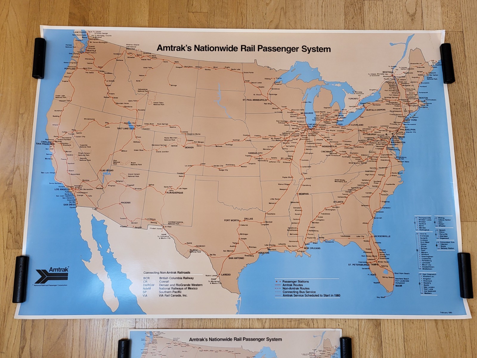 X2 Amtrak’s Nationwide Rail Passenger System 1980 Map Posters Railroad Train…