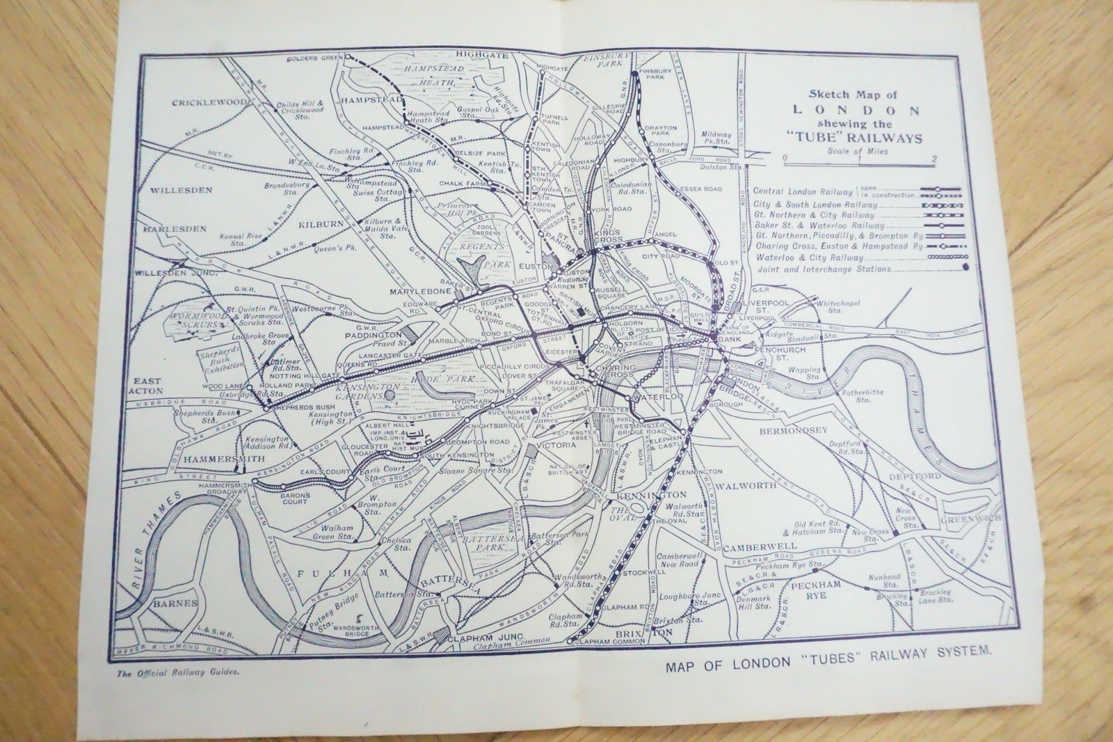 1913 London Tube Underground Original Map Railway VGC