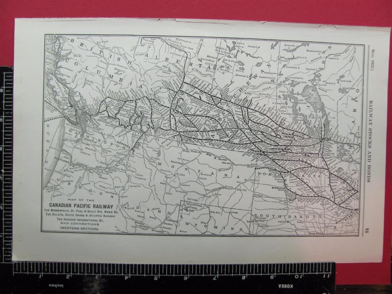 94 YEAR OLD 1922 CANADIAN PACIFIC RAILROAD WESTERN SYSTEM MAP CP DEPOT LOCATIONS