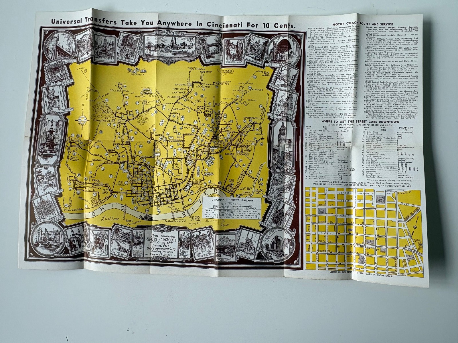 Cincinnati Street Railway Co. 2 Maps & Motor Coach Guides 1927 & 1942