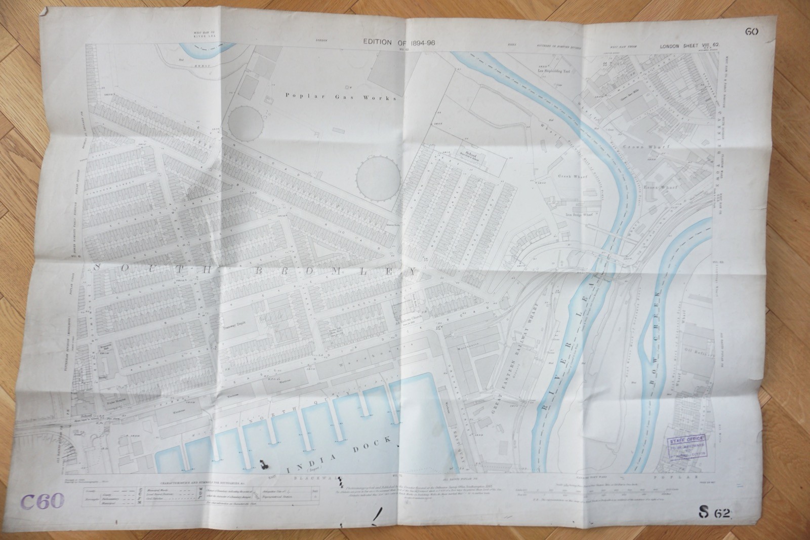1894 South Bromley Kent India Dock GER Railway OS Railway Map *