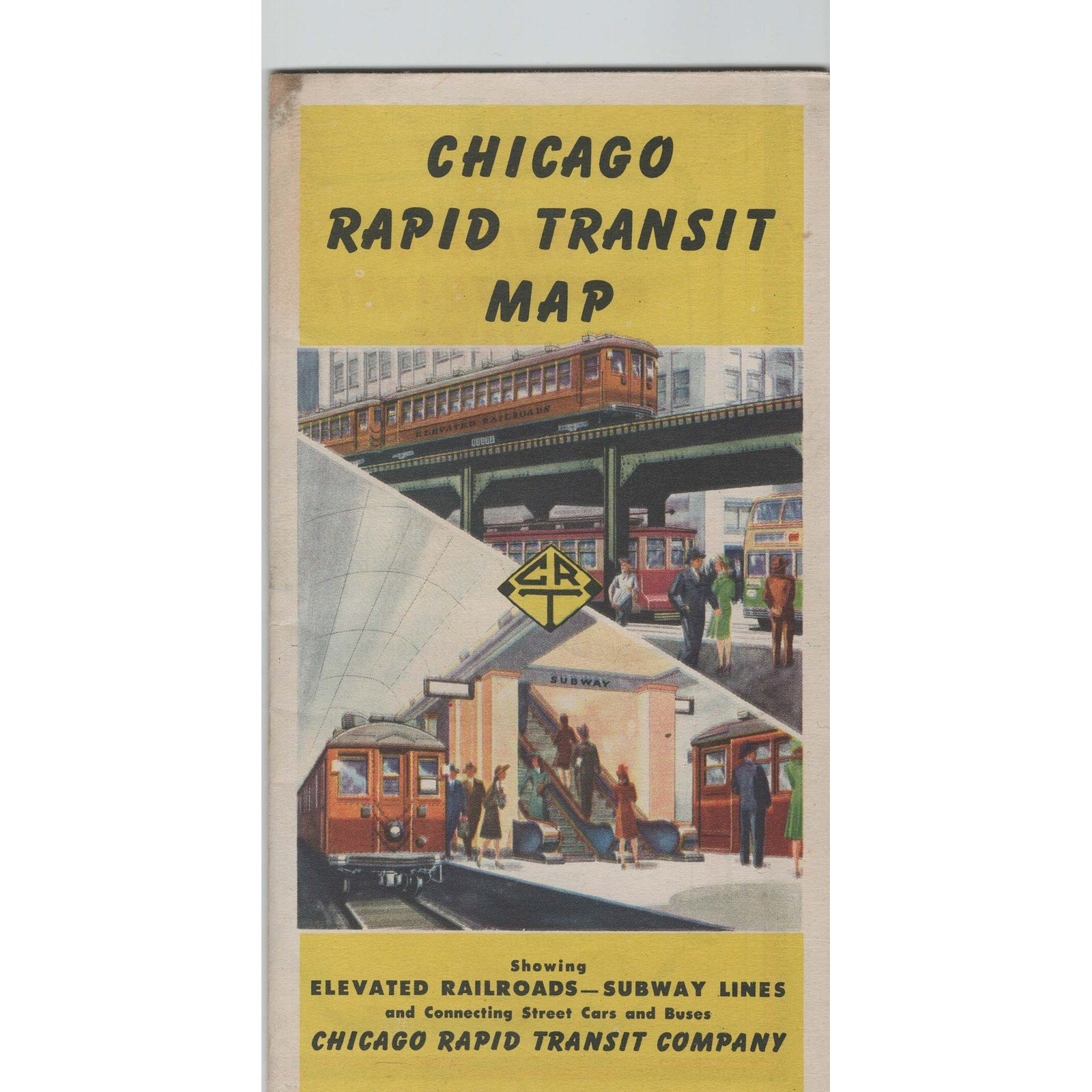 Vintage 1940s Chicago Rapid Transit Map Elevated Railroad Subway L Brochure