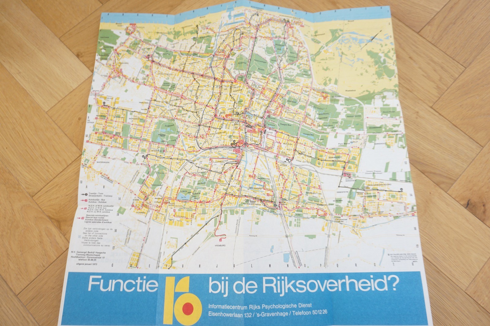 1973 HTM Netherlands Railway Bus Tram Route Map