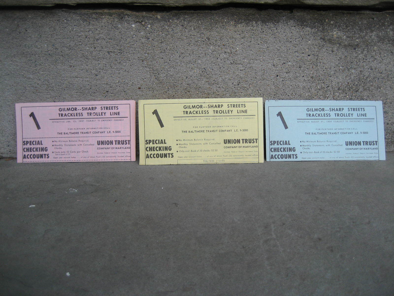 1957 & 1958 Gilmor Sharp Street Trackless Trolley Line Map and Time Tables