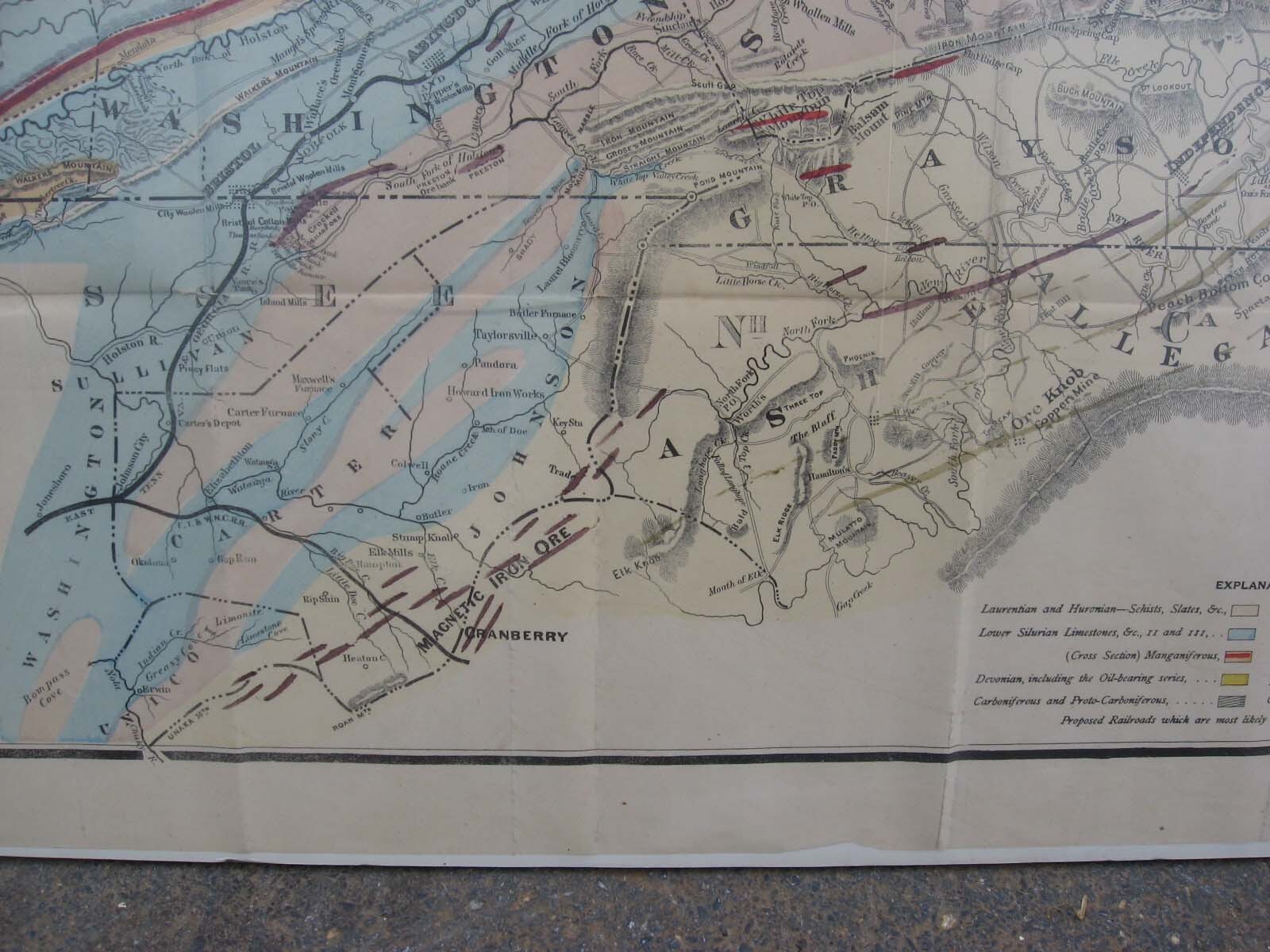 1883 SOUTH WEST VIRGINIA VA MINERAL RESOURCE RAILWAY MAP C R BOYD