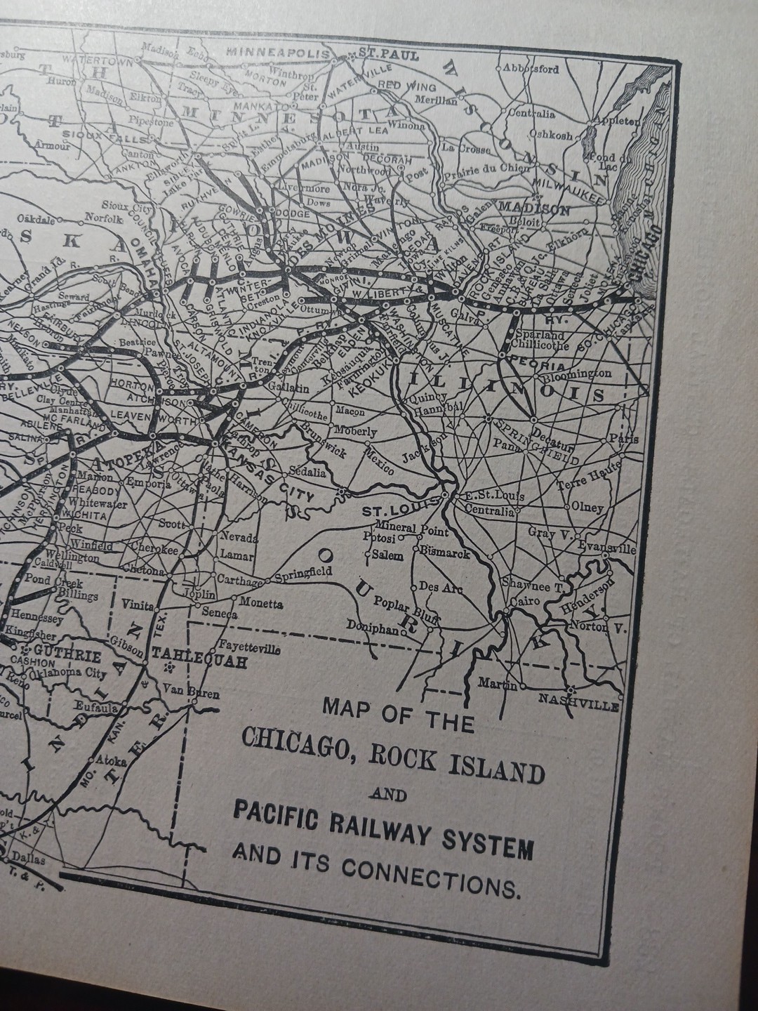 1901 Railroad Map CHICAGO ROCK ISLAND & PACIFIC RAILWAY SYSTEM all Train Routes