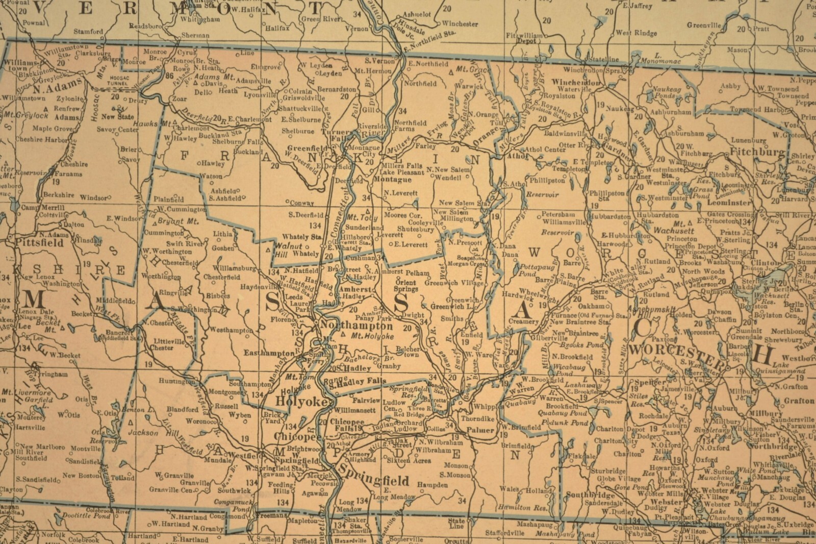 SOUTHERN NEW ENGLAND Map Railroad Massachusetts Old Original Antique