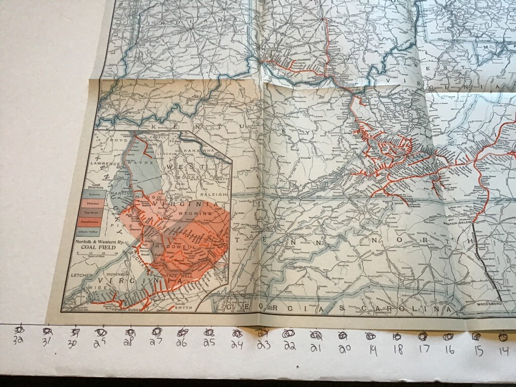 vintage railroad map: 22×32″ NORFOLK & WESTERN Railway 1935