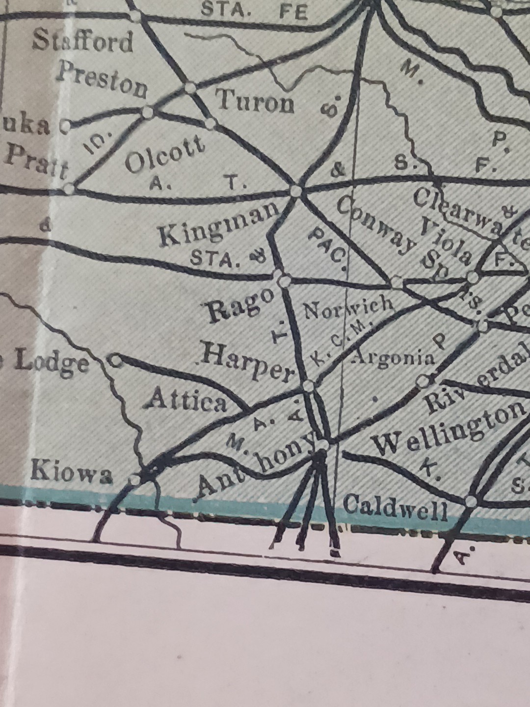 1905 Dated Train Route Map NEBRASKA & KANSAS all Railroad Lines marked 11″x9″