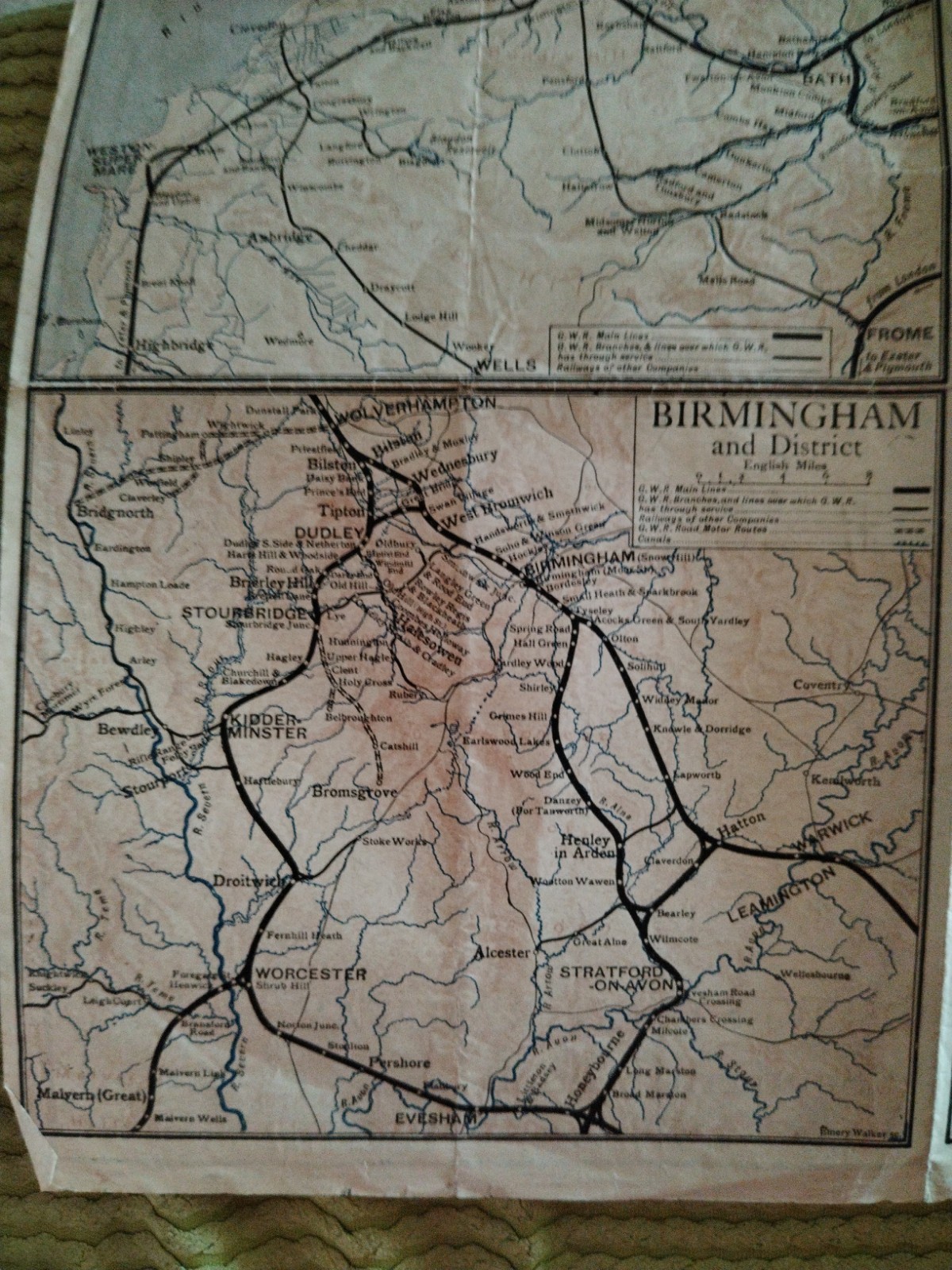 Vintage G.W.R London (Paddington) And Birmingham Map
