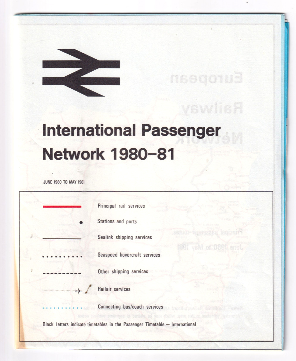 BRITISH RAIL INTERNATIONAL PASSENGER NETWORK MAP 1980-81