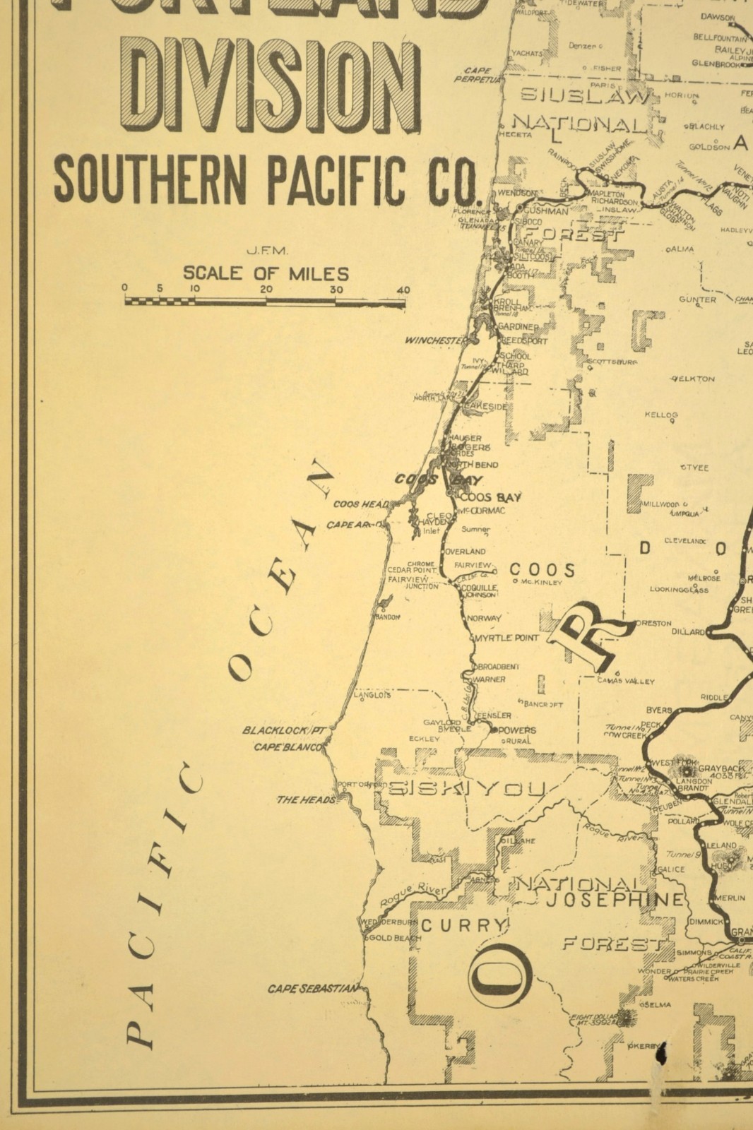 Southern Pacific Railroad Map Portland Division Red Electric Lines Shasta Route