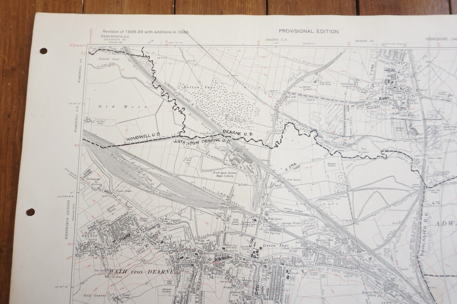 1938 Wath Upon Dearne Aldwick Yorkshire LNER Railway OS Linen Map Ref 4
