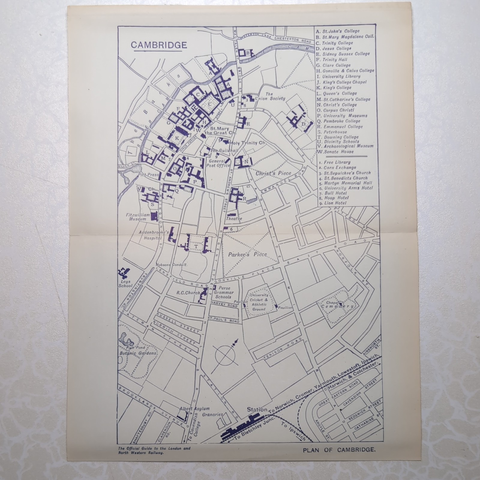 Original 1912 London And North Western Railway Plan Map Of Cambridge