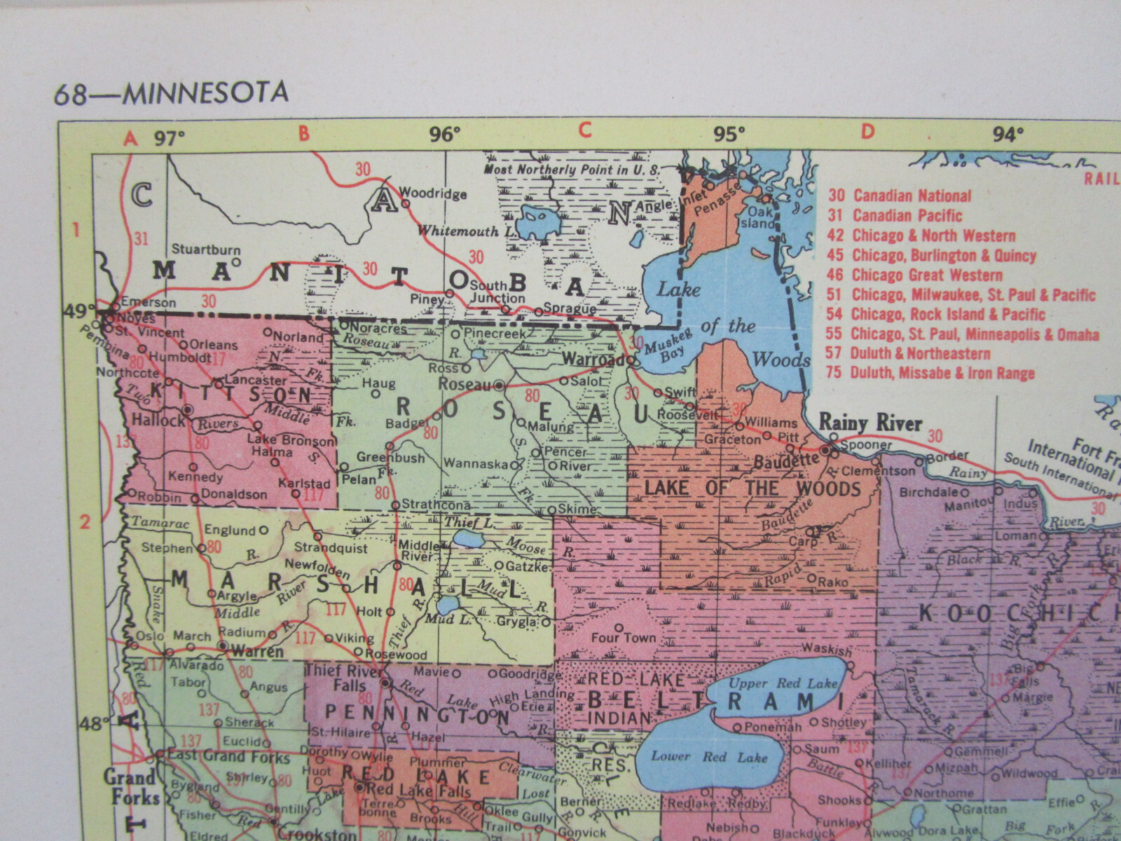MN MI 1958 MINNESOTA RAILROAD Map DULUTH MESSABE & IRON RANGE RR ~or~ MICHIGAN