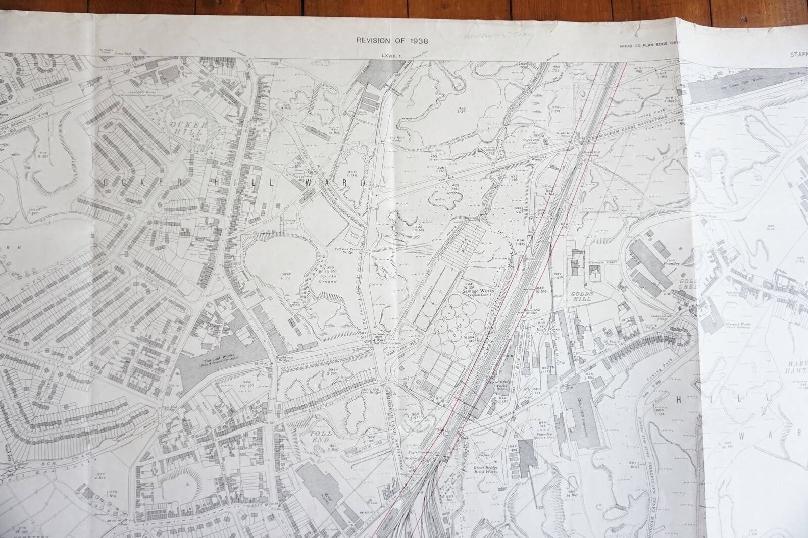 1938 Horseley Heath Ward Great Bridge GWR Great Western Railway OS Railway Map