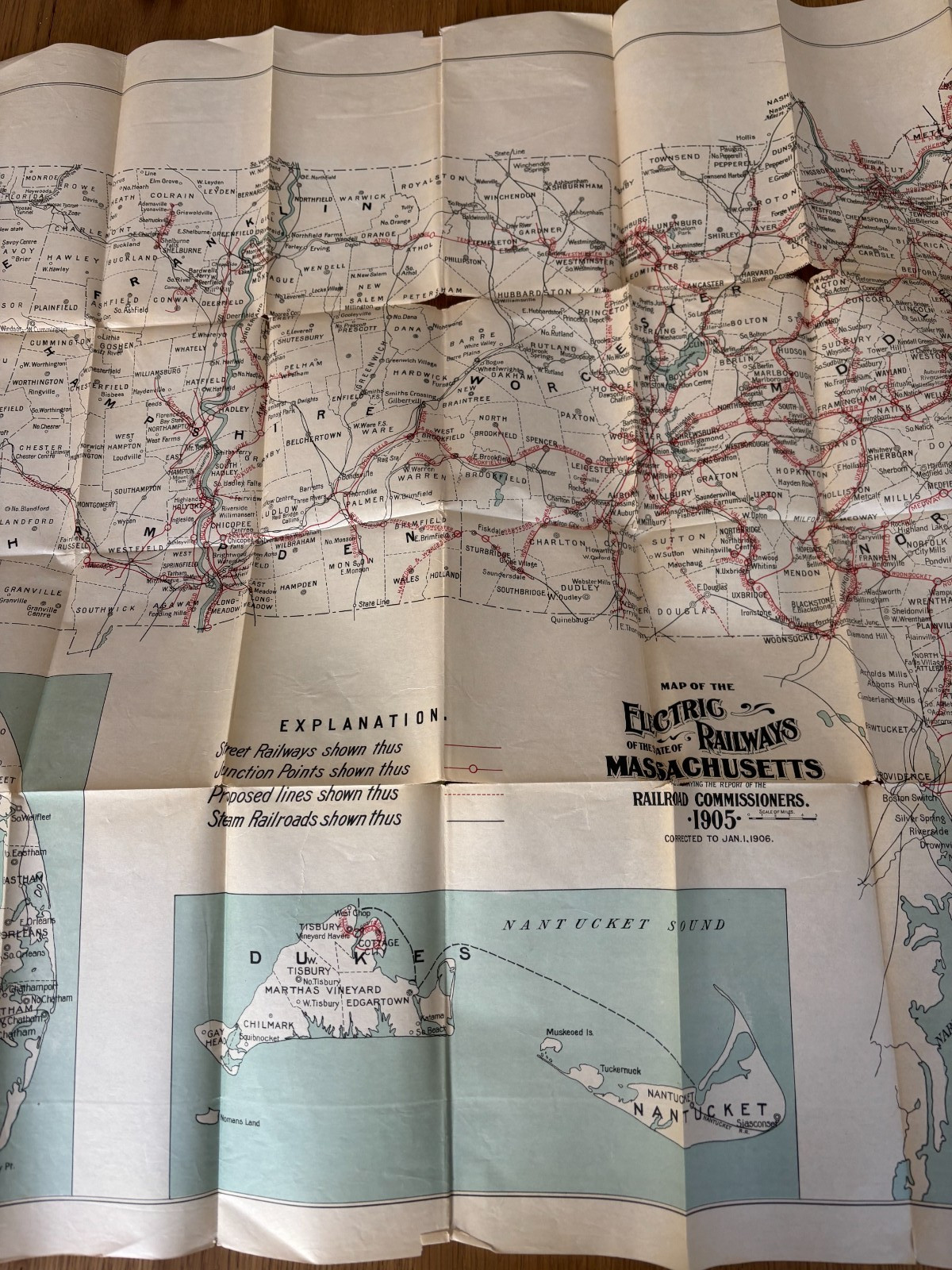 1905 folding map ELECTRIC RAILWAYS OF MASSACHUSETTS GEORGE WALKER RAILROAD 28X38
