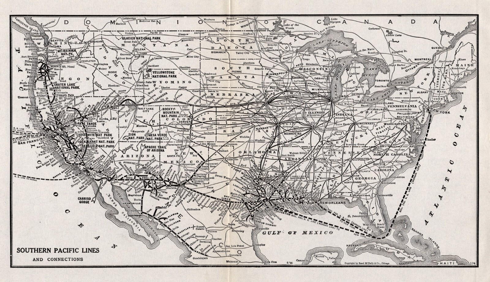 1925 Antique SOUTHERN PACIFIC RAILROAD Map Vintage Railway Map Wall Decor 1489