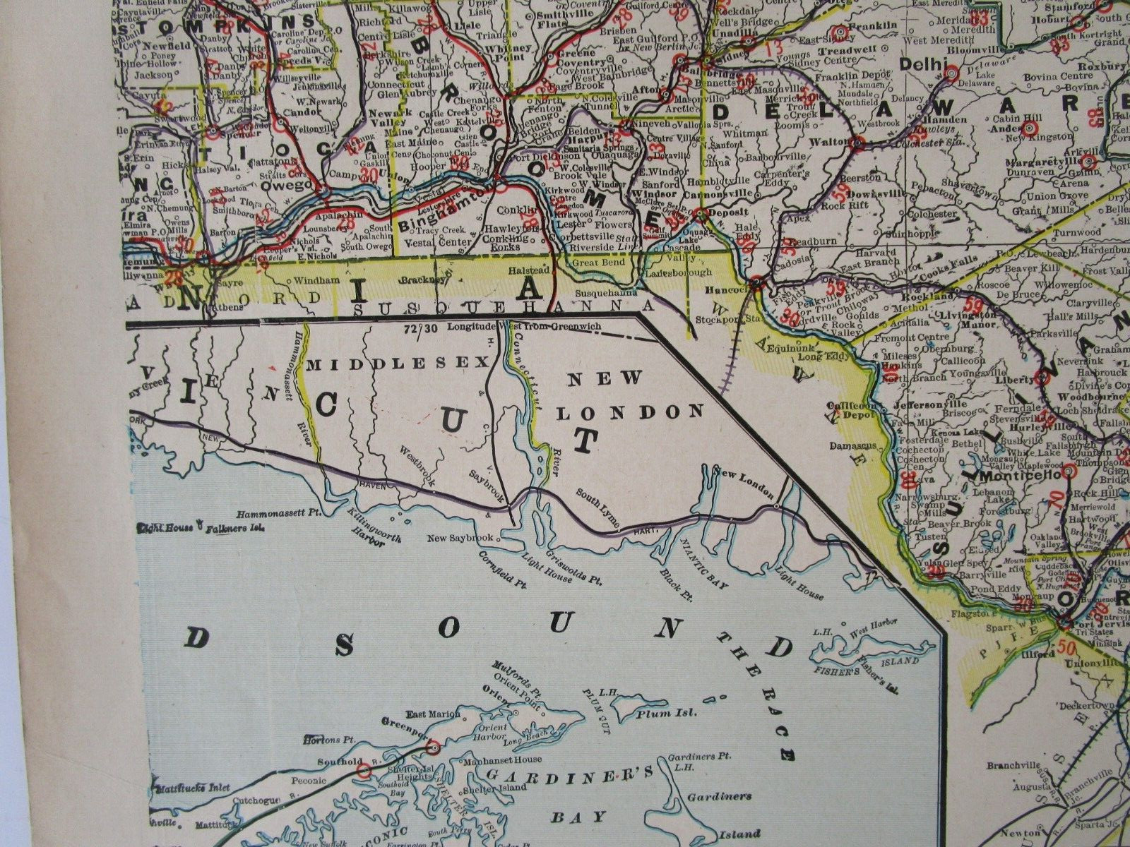 NY 1903 EASTERN NEW YORK Cram RAILROAD Map COOPERSTOWN & CHARLOTTE VALLEY RR