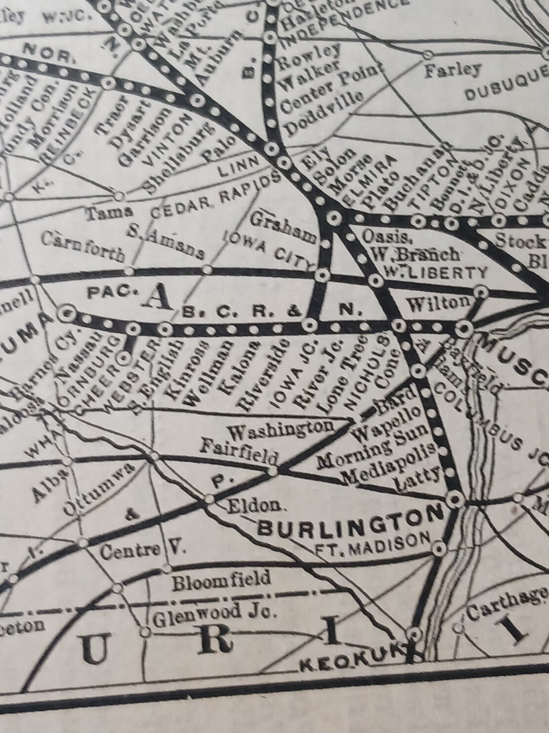 ~1898 Train Route Map + Railroad Report BURLINGTON CEDAR RAPIDS & NORTHERN Railw