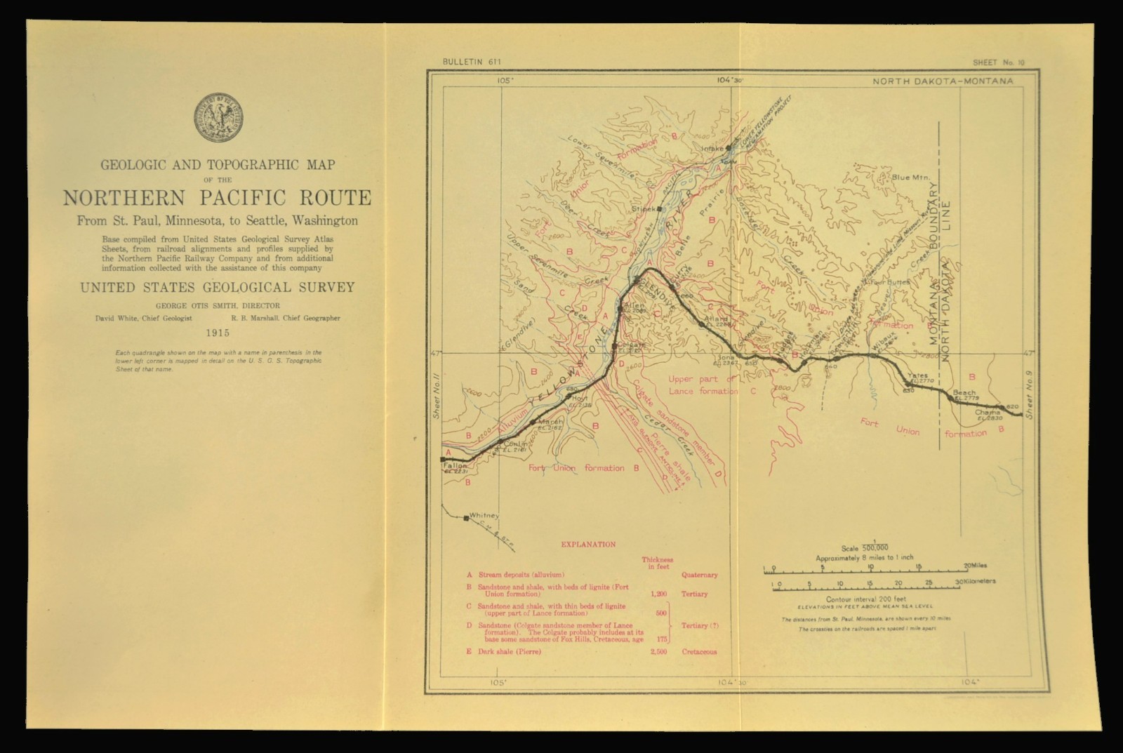 1915 Antique Northern Pacific Railroad Map Glendive Montana Beach North Dakota