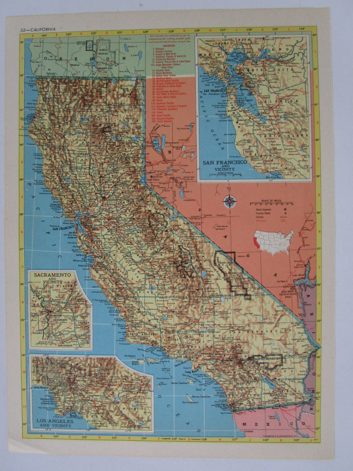 AR CA 1952 ARKANSAS RAILROAD Map. FORDYCE & PRINCETON RR ~or~ CALIFORNIA