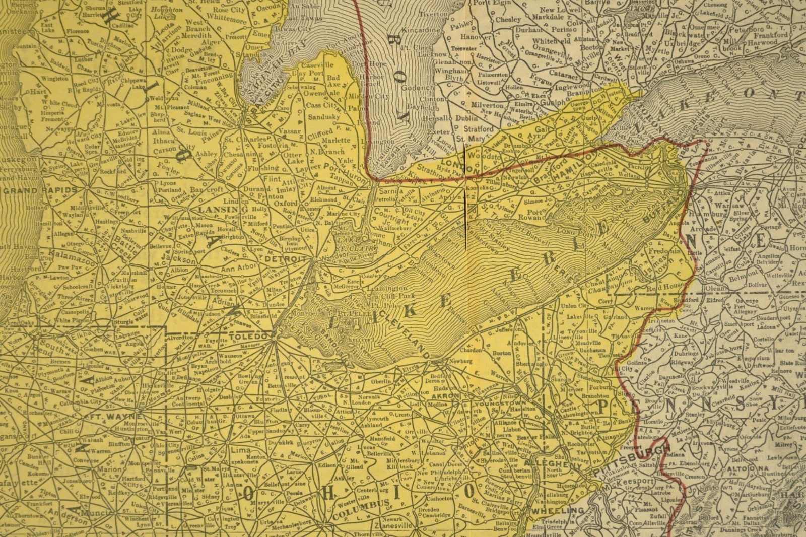 Great Lakes Region Map Railroad Central Freight Association Territory circa 1919