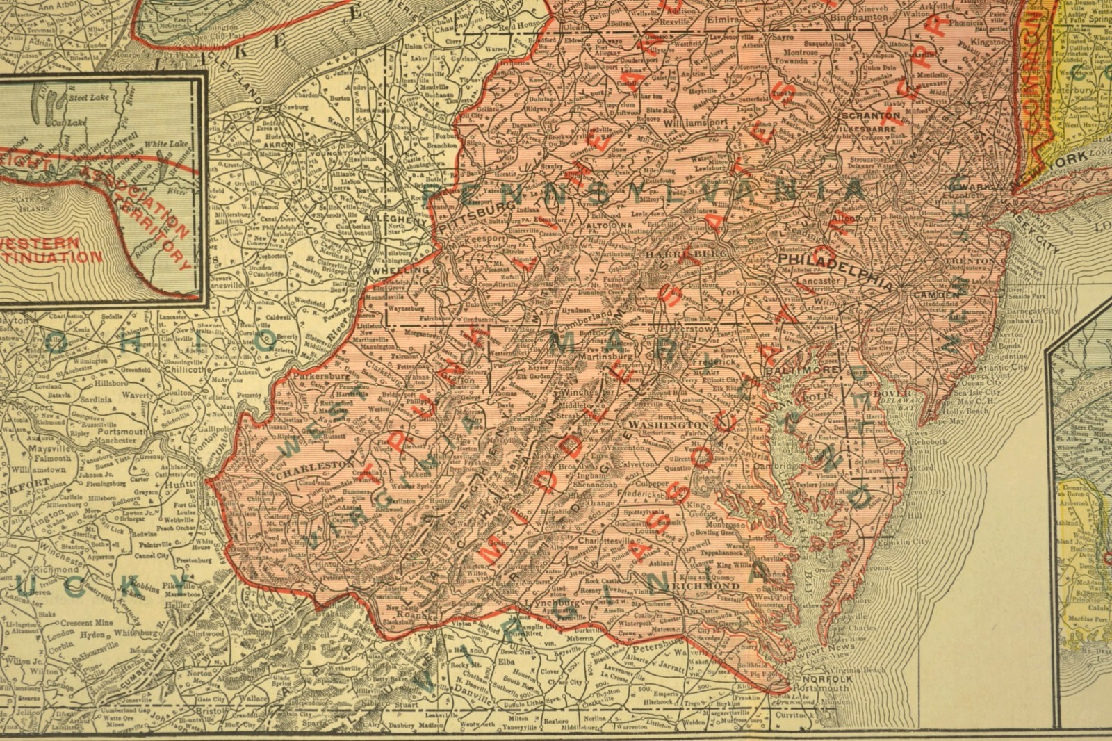 Northeast United States Map Railroad Freight Association Territories circa 1919