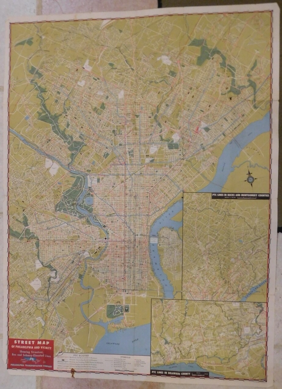 Map Keystone Auto Club PTC Street & Transit Map of Philadelphia 1958