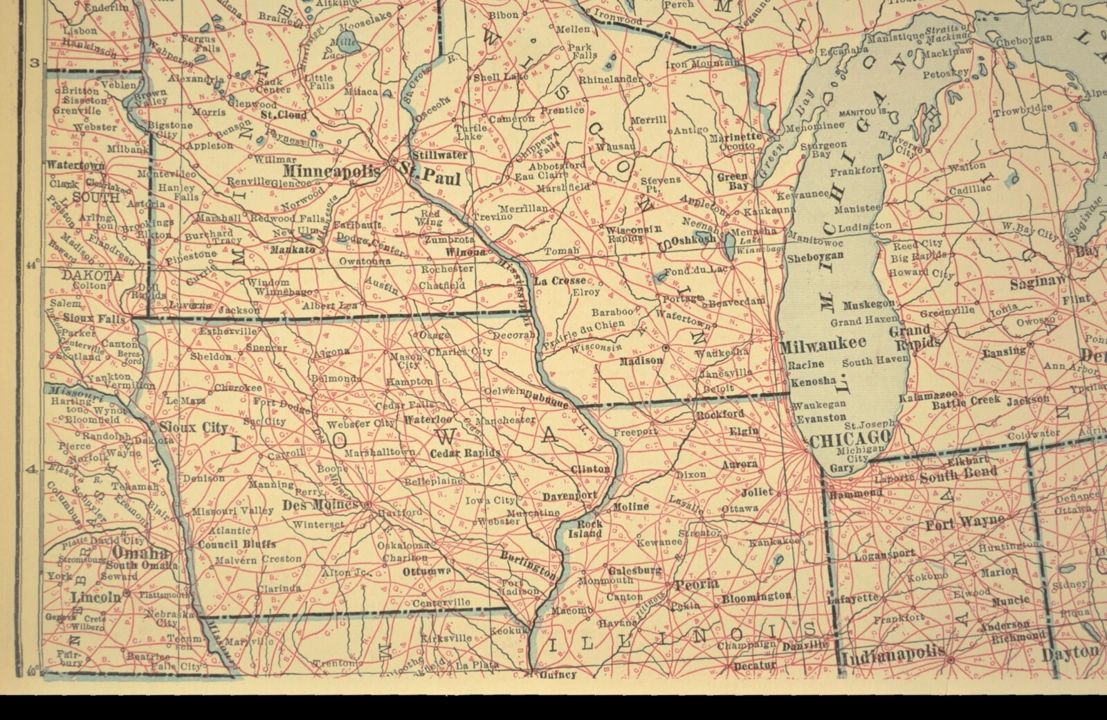 Vintage Eastern UNITED STATES Railroad Map East US Railway Wall Art Antique